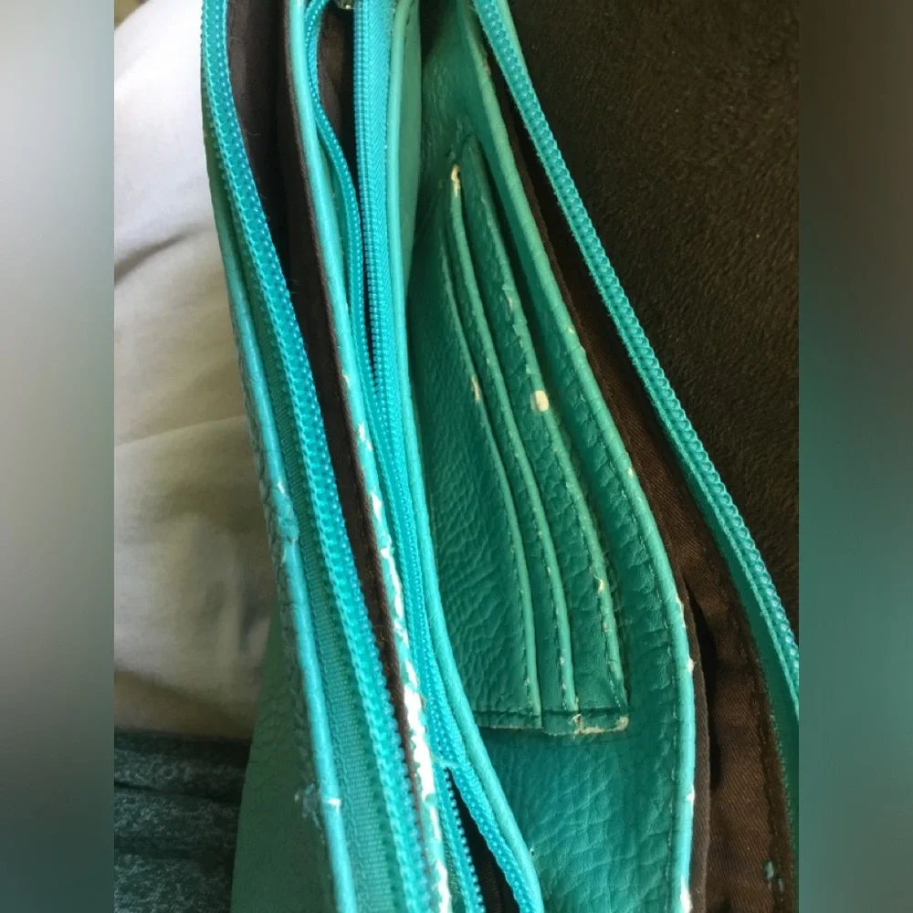 Michael Kors Teal Leather Crossbody Bag with Gold MK Emblem